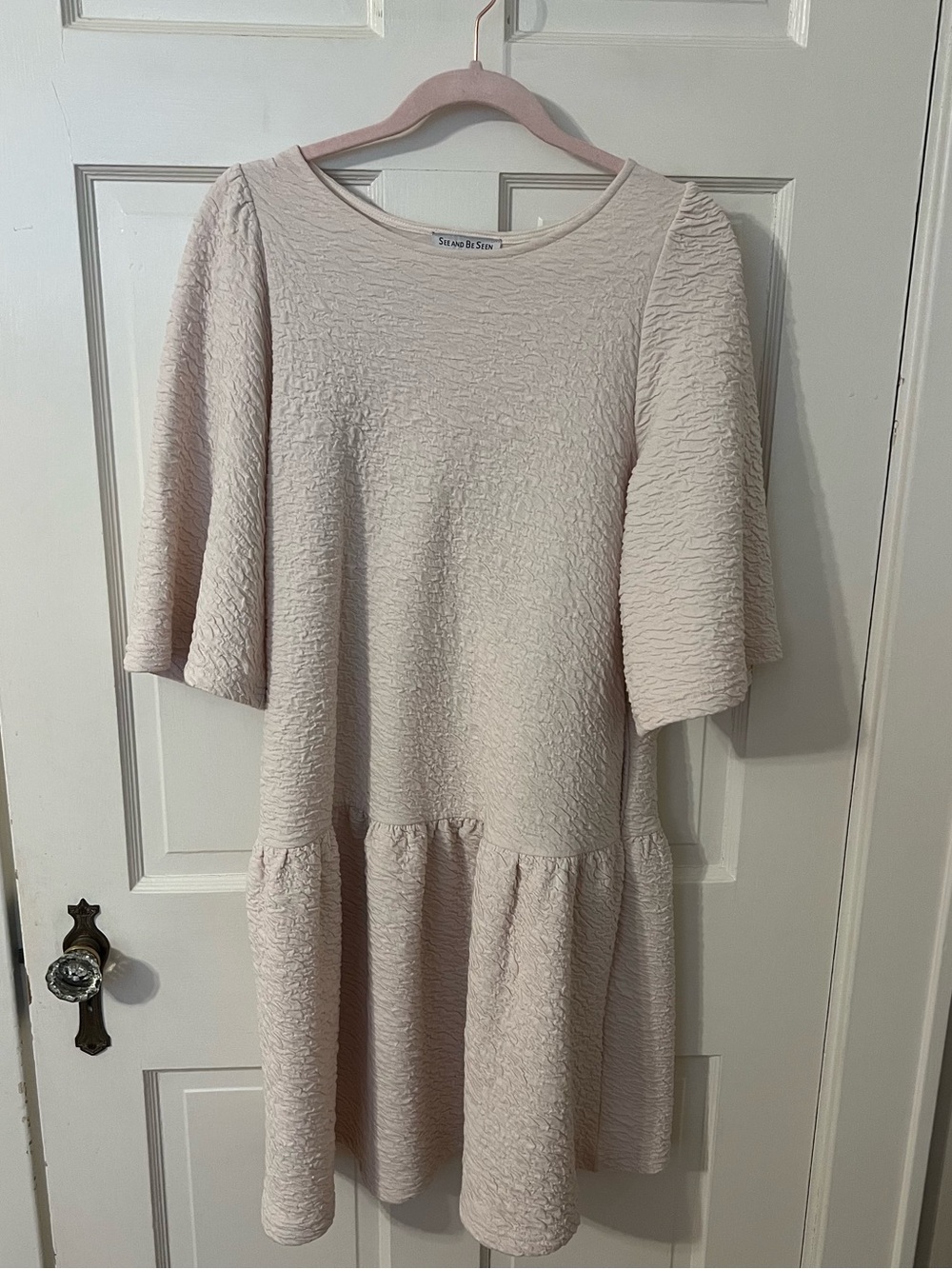 Drop Waist Cream Textured Dress